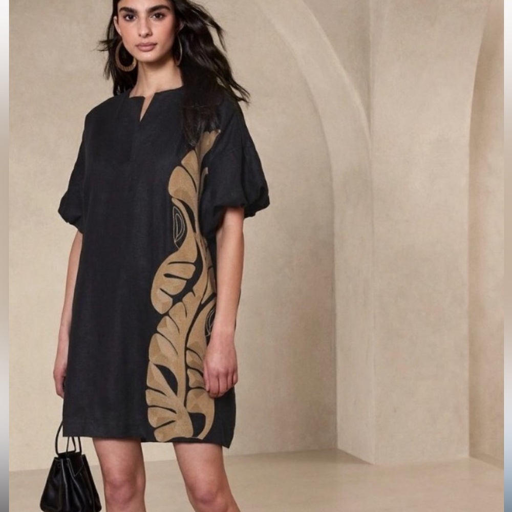New Banana Republic Women's Botanica Embroidered Linen Mini Dress - L